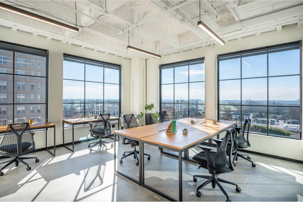 Private offices and suites overlook Atlanta’s Buckhead neighborhood.