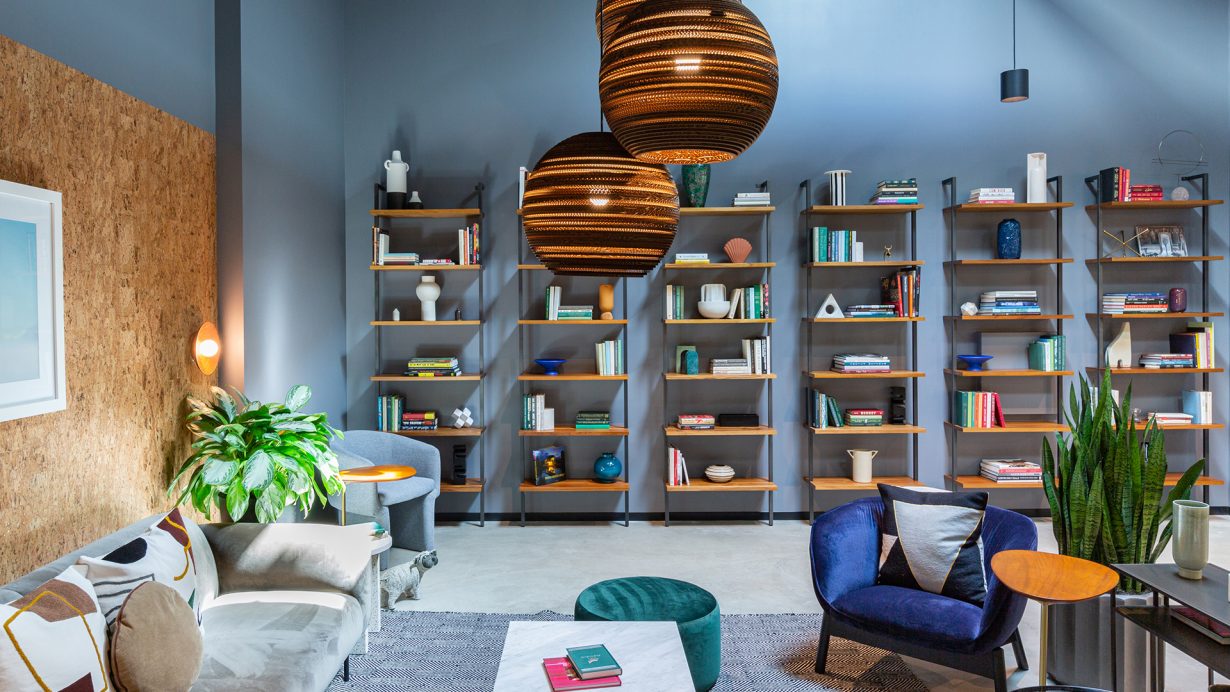 The library, a colorful and cozy spot for members to gather.