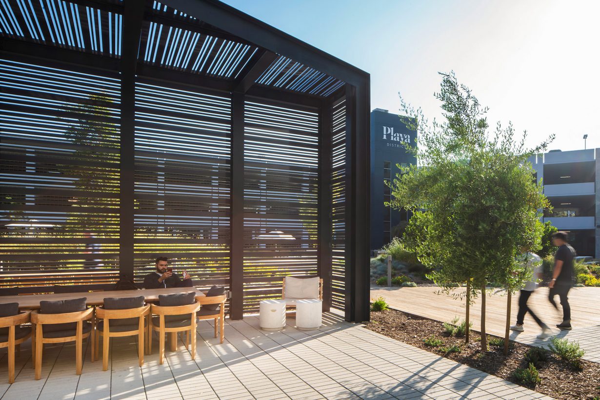 You can soak up the sun while you work at one of the campus’ many outdoor seating areas.