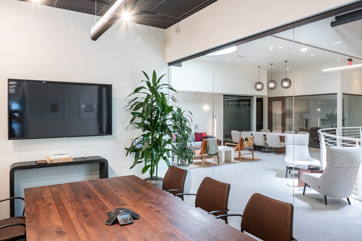 Conference rooms at Old Pasadena come with A/V equipment for presentations or hybrid meetings.