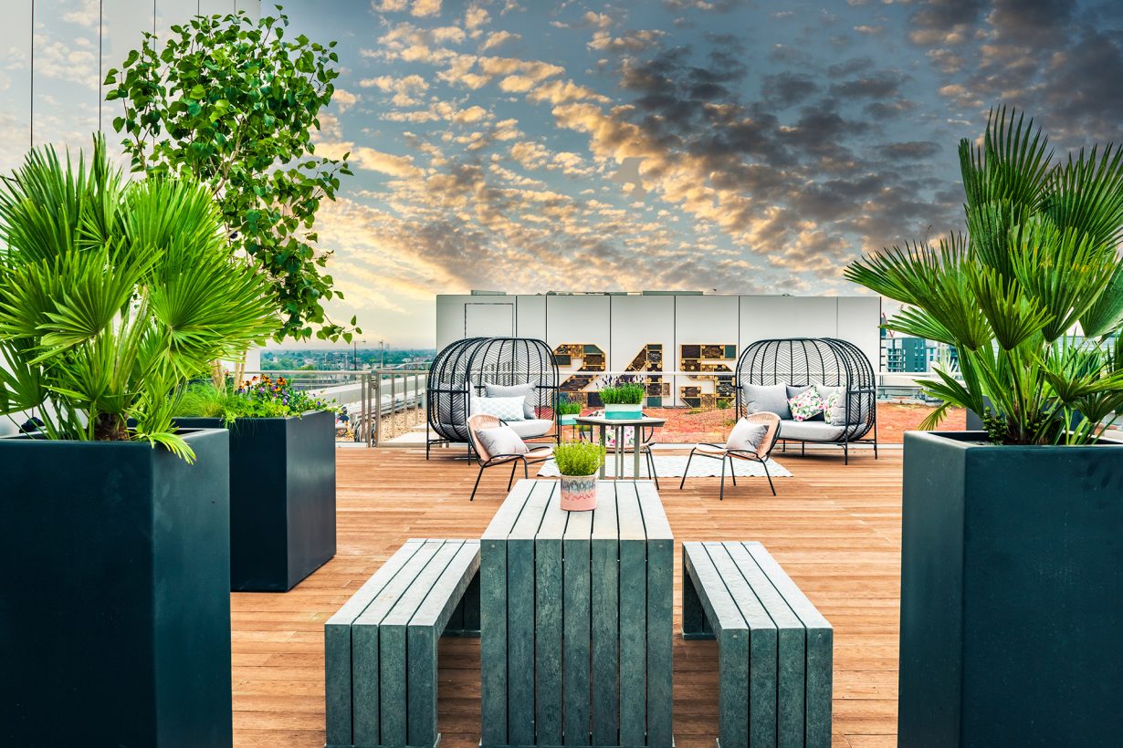 One of the building’s three outdoor terraces.